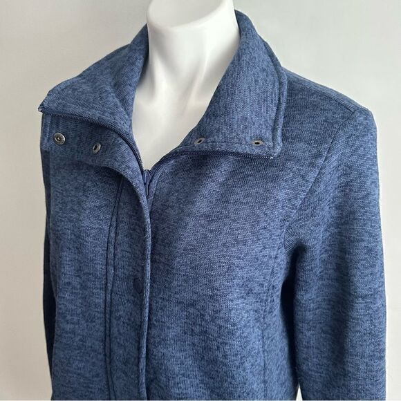 Lands' End Heather Steel Blue Sweater Fleece Long Zip Jacket Tunic Medium M - Picture 6 of 10